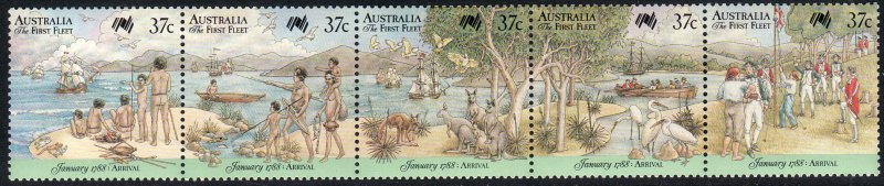 1989 Australia 1st fleet Rio de Janeiro 37¢ strip of 5 MNH Sc# 1027a-e CV $3.75