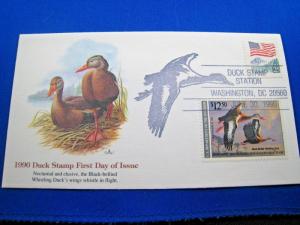 U.S. DUCK STAMP FIRST DAY COVER - 1990 - BLACK BELLIED DUCK - SCOTT #RW57 (FG 6)