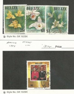 Belize, Postage Stamp, #1009-1010, 1012, 1025 Used, 1993-4 Flowers