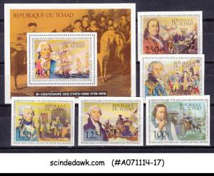 CHAD - 1976 BICENTENARY OF AMERICAN REVOLUTION 5-STAMPS IMPERF & 1-MIN/SHT MNH,