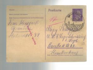 1942 Graudenz Germany to Lebrechtsdorf Concentration Camp Postcard Cover KZ 