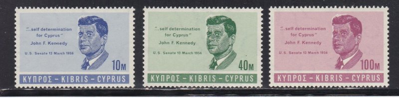 Cyprus # 251-253 & 253a, John F. Kennedy, Set & Souvenir Sheets, NH, 1/2 Cat