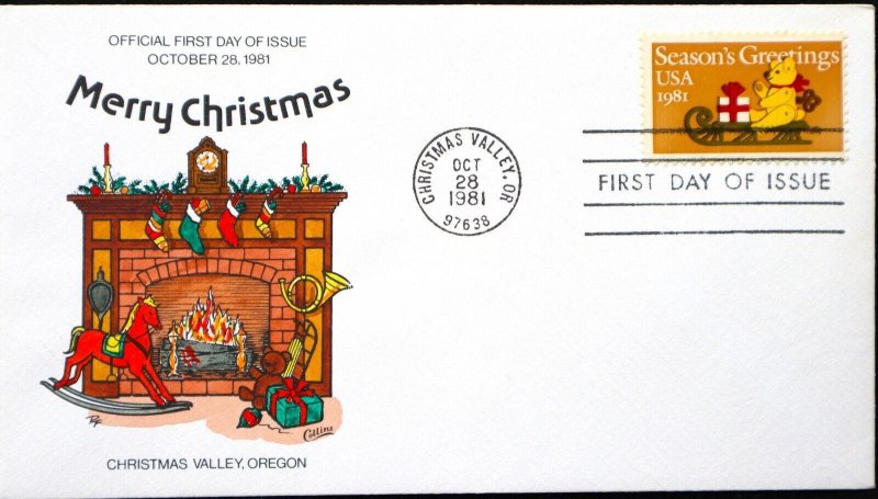 U.S. Used #1940 20c Christmas Greetings 1981 Collins First Day Cover (FDC)