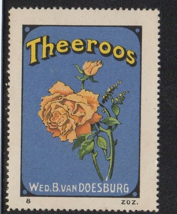 Netherlands - Theeroos Biscuits Advertising Stamp, Yellow Rose - NG