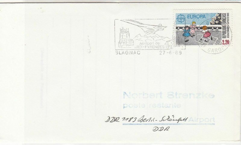 France 1989 Pyrenees Airport Plane Slogan Cancel Europa Stamp Cover Ref 31636