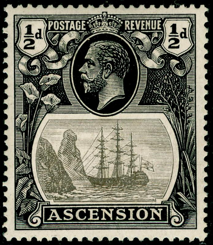 ASCENSION SG10, ½d grey-black & black, M MINT.