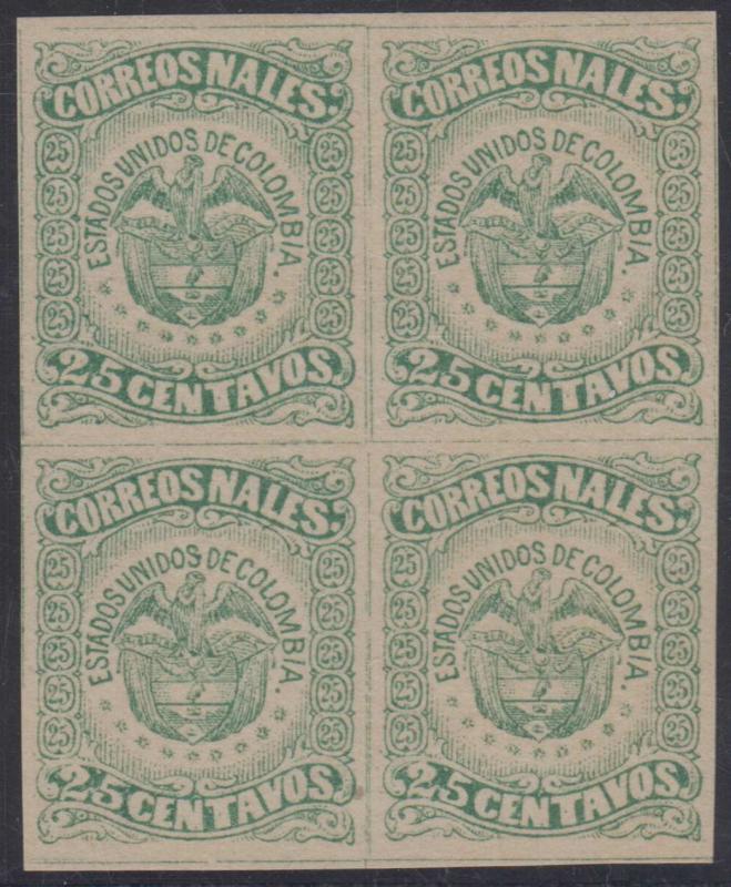 COLOMBIA 1879 Sc 89 KEY VALUE BLOCK OF FOUR MINT/MNH VF SCV$130.00+ 