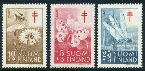 Finland B126-B128, MNH. Michel 434-436. Bee, Butterfly, Dragonfly, Flowers.1954.