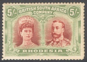 Rhodesia 1910 5s Crimson & Yell Green SG 160a Scott 115 LMM/MLH Cat £300($393)