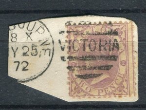 VICTORIA; 1873 classic early QV fine used Postmark PIECE 2d.