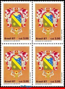 2105 BRAZIL 1987 MILITARY CLUB, 100 YEARS, COATS OF ARMS, RHM C-1552, BLOCK MNH