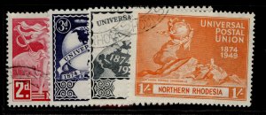 NORTHERN RHODESIA GVI SG50-53, anniversary of UPU set, FINE USED. Cat £11.