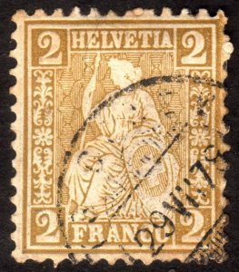 1874, Switzerland 2c, Used, Sc 52