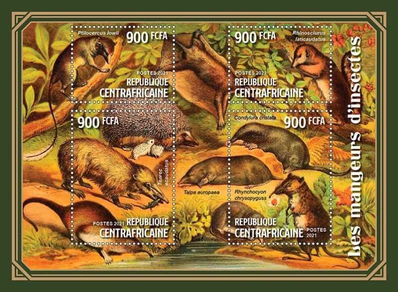 Central Africa - 2021 Insectivora, Squirrel, Shrew - 4 Stamp Sheet - CA210322a