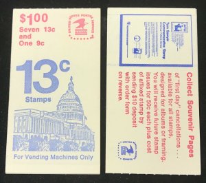 BK131    $1.00 Booklet 1623a,  9¢ (1) + 13¢ (7)      Flag over Capitol      1977