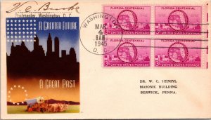 FDC 1945 SC #927 J Minkus Cachet - Washington DC - Block Of 4 - F75973