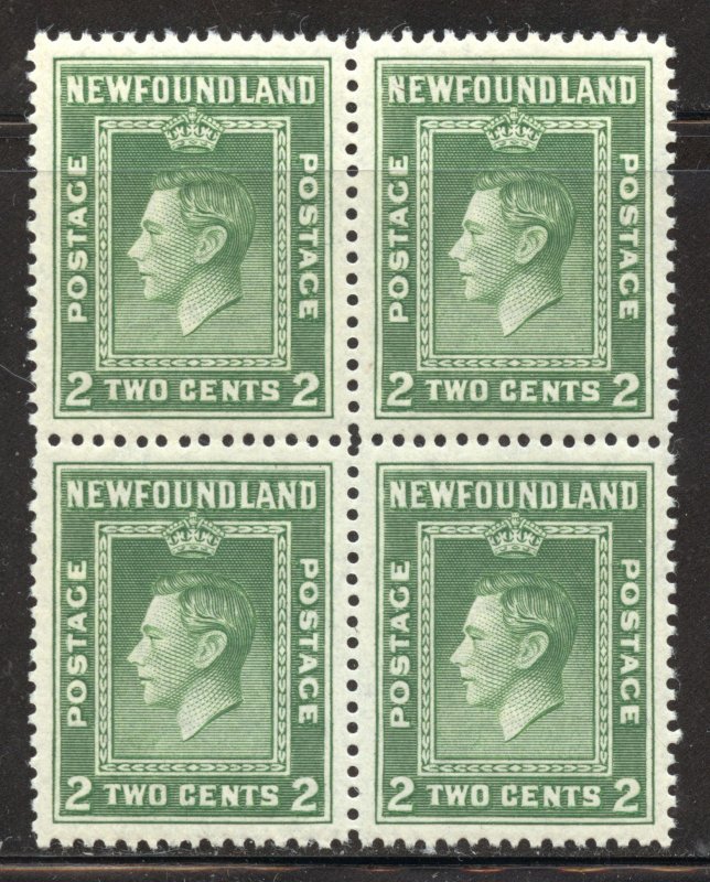 Newfoundland Scott 254 MNHOG Block of 4 - 1941 King George VI - SCV $1.40