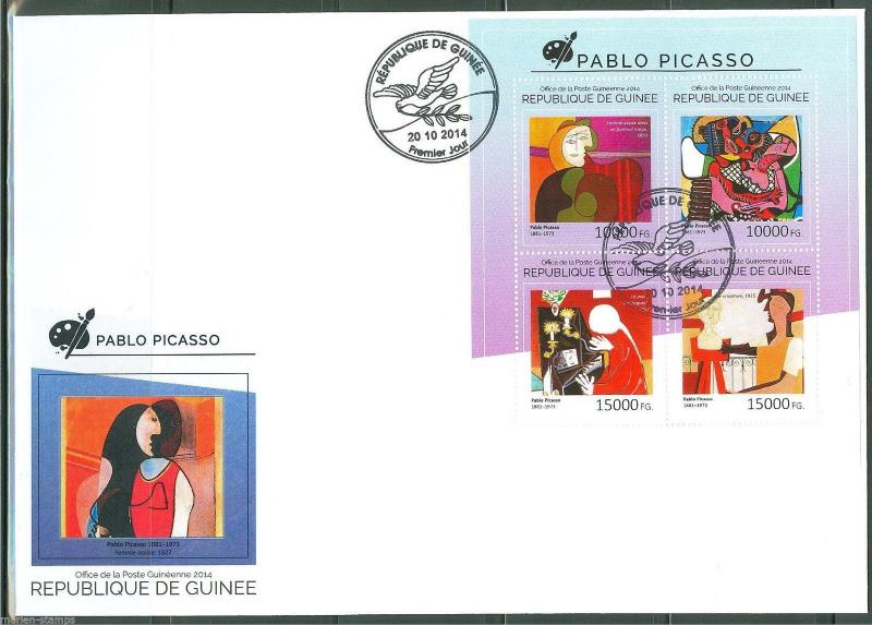 GUINEA 2014  PABLO PICASSO SHEET FIRST DAY COVER