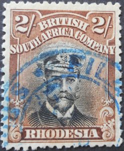 Rhodesia Admiral Die III 2/- with Filabusi in Blue crosses (DC) postmark