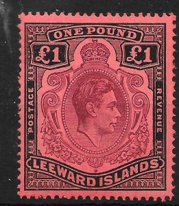 LEEWARD ISLANDS SG114b 1945 £1 BROWN-PURPLE & BLACK ON SALMON MTD MINT*