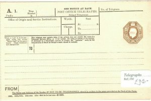 GB KGV TELEGRAPH FORM 1s VERY SCARCE TP24f 1924 Telegram {samwells} 41.8