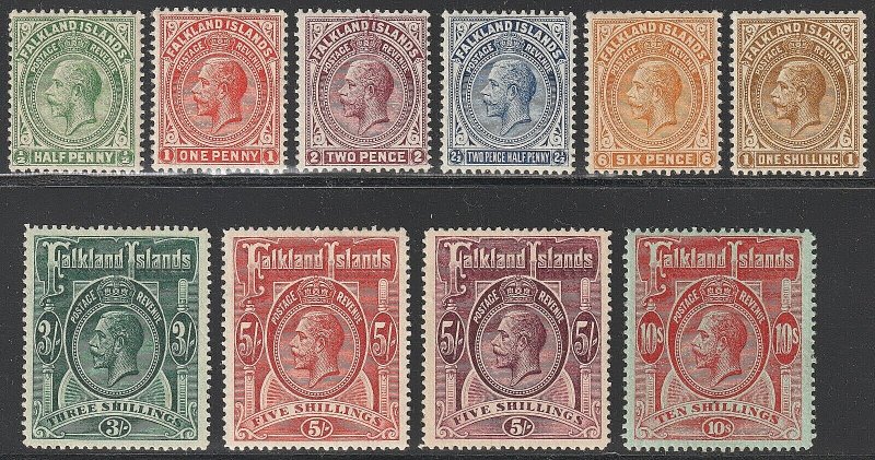 EDSROOM-14847 Falkland Islands 30-39 H 1912-14 Complete 10 Shilling GV CV$844