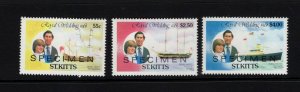 St. Kitts #75/77/79 VFMNH Royal Wedding set overprinted Specimen