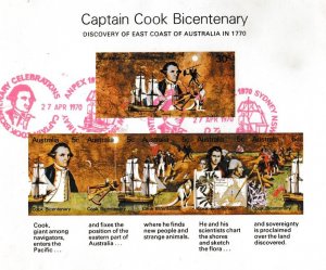 Australia # 482a, Captain Cook Bicentenary, Used Souvenir Sheet, 1/2 Cat.