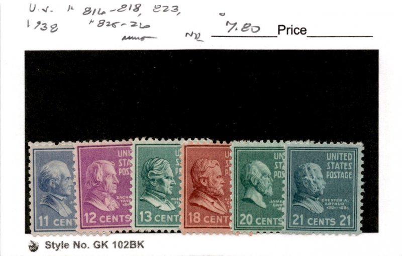 United States Postage Stamp, #816-818, 823, 825-826 Mint NH, 1938 (AB)