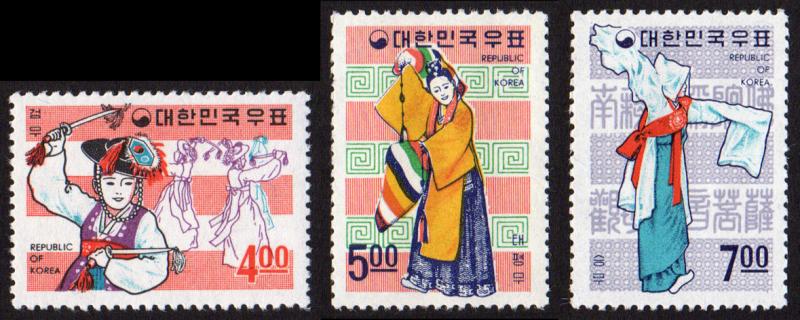 Korea (South) #555-557 set/3 mnh - 1967 Folklore Series - dance