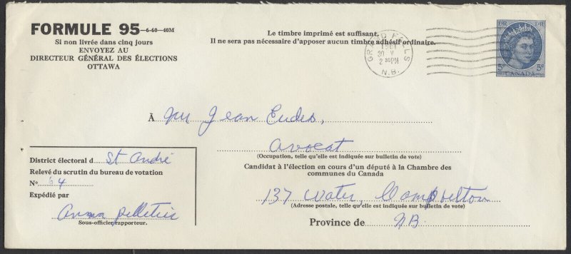 1961 Canada QEII Wilding Election PSE Formule 95_6-60-40M Grand Falls NB #EN813i