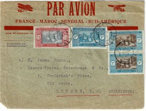 Senegal 1927 Dakar cancel on airmail cover to England, Scott 120, shows planes