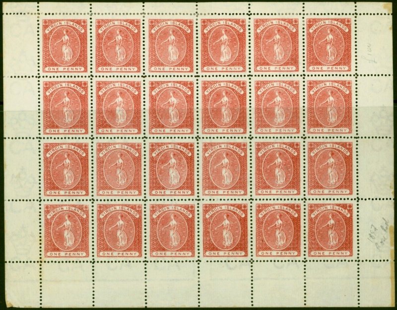 Virgin Islands 1887 1d Rose Red SG33 V.F MNH & LMM Complete Sheet of 24 Scarce
