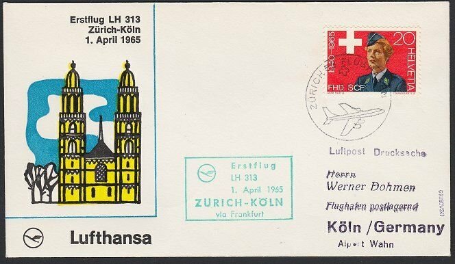 SWITZERLAND 1965 Lufthansa first flight to Germany..........................H278