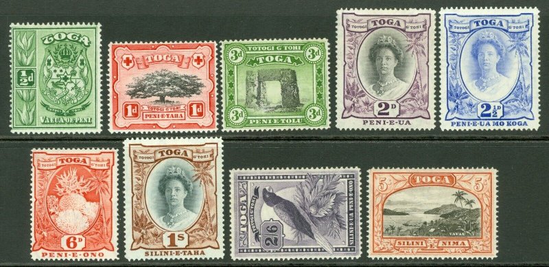 SG 74-82 Toga 1942-49. ½d to 5/- set of 9. Fine fresh mounted mint CAT £75