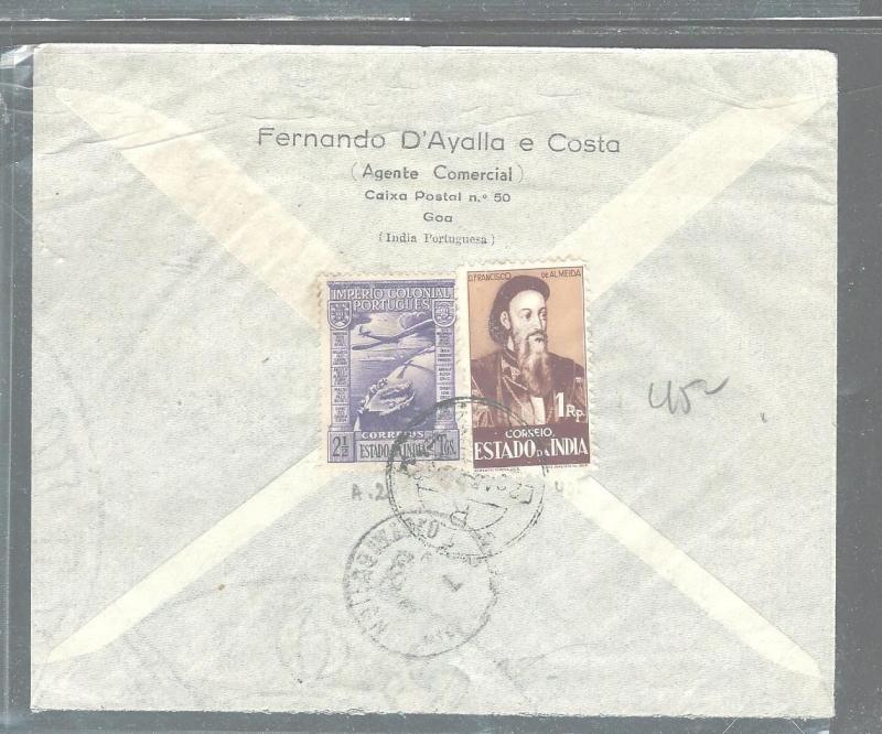 INDIA (P2903B) PORTUGUESE GOA RE A/M COVER TO FRANCE