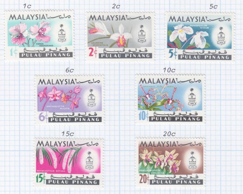 PENANG, MALAYSIA, 1965 Orchids set of 7, lhm.