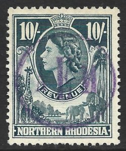 Northern Rhodesia 1955 QEII Revenue 10/ Emerald Green #23 Fine Used CV £35.00-