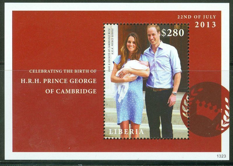 LIBERIA  2013 BIRTH OF PRINCE GEORGE KATE & WILLIAM SOUVENIR SHEET