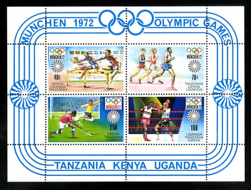 KENYA,UGANDA &TANG 253A S/S MNH SCV $7.00 BIN $4.00 1972 OLYMPICS