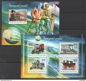 2012 Central Africa Postal Transport History Trains Cars Bl+Kb ** Ca848