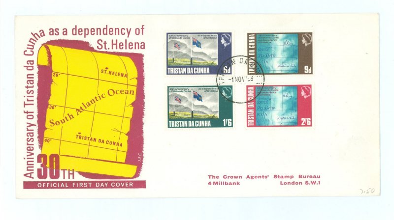 Tristan da Cunha 120-123 (1968) 30th Anniversary of Tristan Da Cunha designated as a dependency of St. Helena (set of four) on a