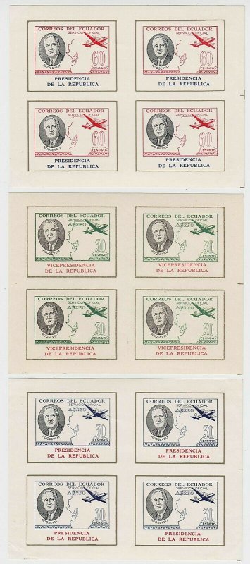 ECUADOR 1949 ROOSEVELT OFFICIAL Bts O266-O273+ FULL SET MINISHEETS OF FOUR MNH 