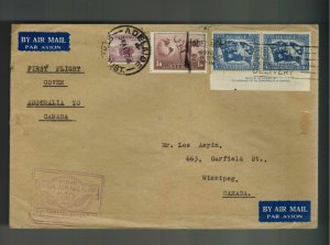 1946 Adelaide Australia FFC First Flight Cover to Winnipeg CAnada