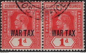 GILBERT & ELLICE ISLAND 1918 KGV 1d Red  Horizontal Pair SG26 Used