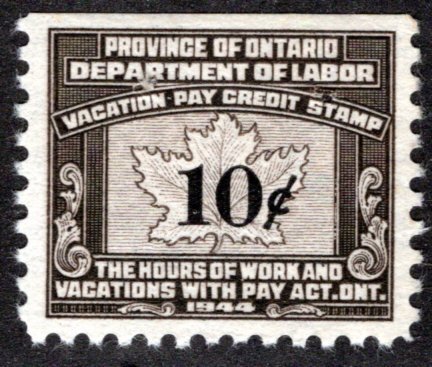 van Dam OV6 - 1¢ Ontario Vacation Pay, Canada Revenue