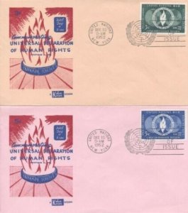 UN #13/14 HUMAN RIGHTS FDC - Kolor Kover set of 2