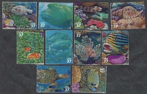 United States #3831a-j 37¢ Pacific Coral Reefs (2004). Ten singles. MNH