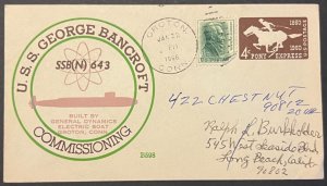 USS GEORGE BANCROFT SSBN-643 COMISSIONING JAN 1966 GROTON CT NAVY CACHET