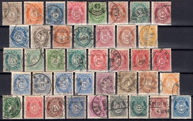 Norway: Lot Old Numeral Definitive Stamps with a few Better ones